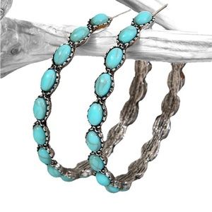 Women’s turquoise round stunning western earrings hoops earrings silver tone
